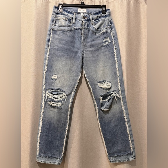 FRAME Denim Light Blue Distressed Straight Leg Jeans Size 27 - Picture 3 of 11